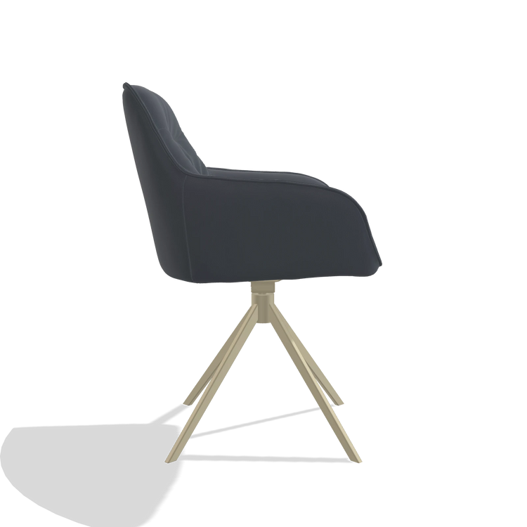 Chaise de salle à manger Como 6450 en Cuir B961 (gris foncé), pied pivotant en champagne, vue de profil
