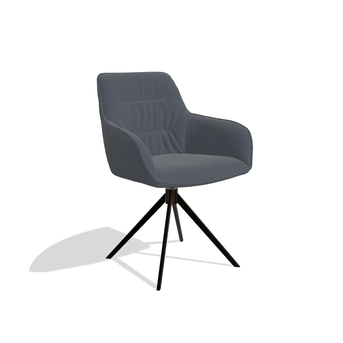 Chaise de salle à manger Como 6450 en Cuir B961 (gris foncé), pied pivotant en espresso, vue de trois-quarts