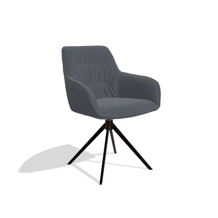 Chaise de salle à manger Como 6450 en Cuir B961 (gris foncé), pied pivotant en espresso, vue de trois-quarts
