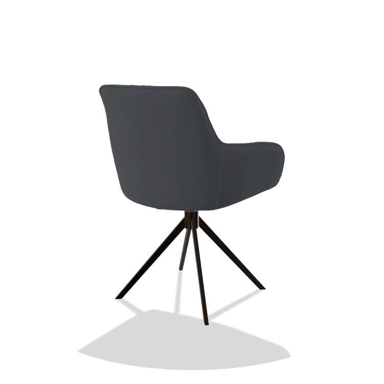 Chaise de salle à manger Como 6450 en Cuir B961 (gris foncé), pied pivotant en espresso, vue de trois-quarts arrière