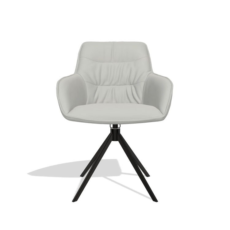 Dining Chair Como 6450 in Leather B970 (light grey), black swivel base, front view