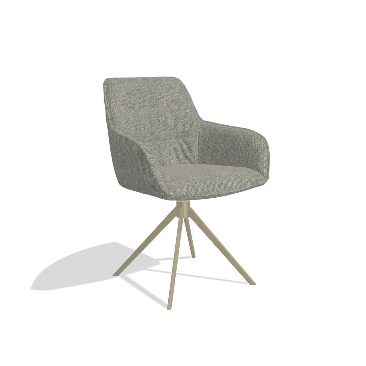 Dining Chair Como 6450 in Lodge 01 fabric (taupe), champagne swivel base, angled view