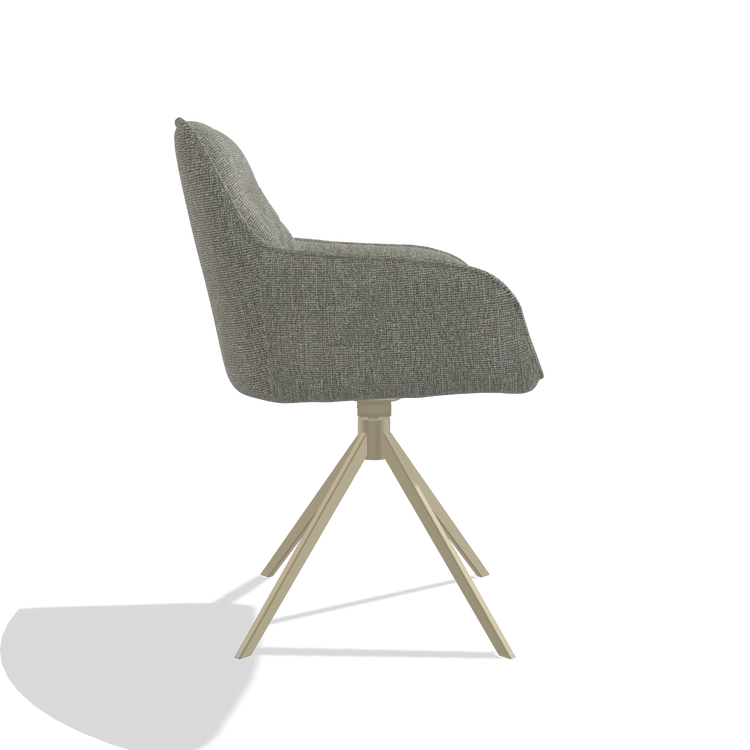 Dining Chair Como 6450 in Lodge 01 fabric (taupe), champagne swivel base, side view