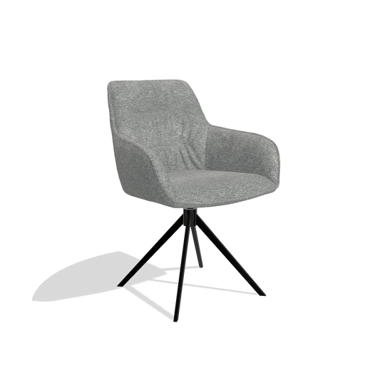 Dining Chair Como 6450 in Mito 97 fabric (taupe), black swivel base, angled view
