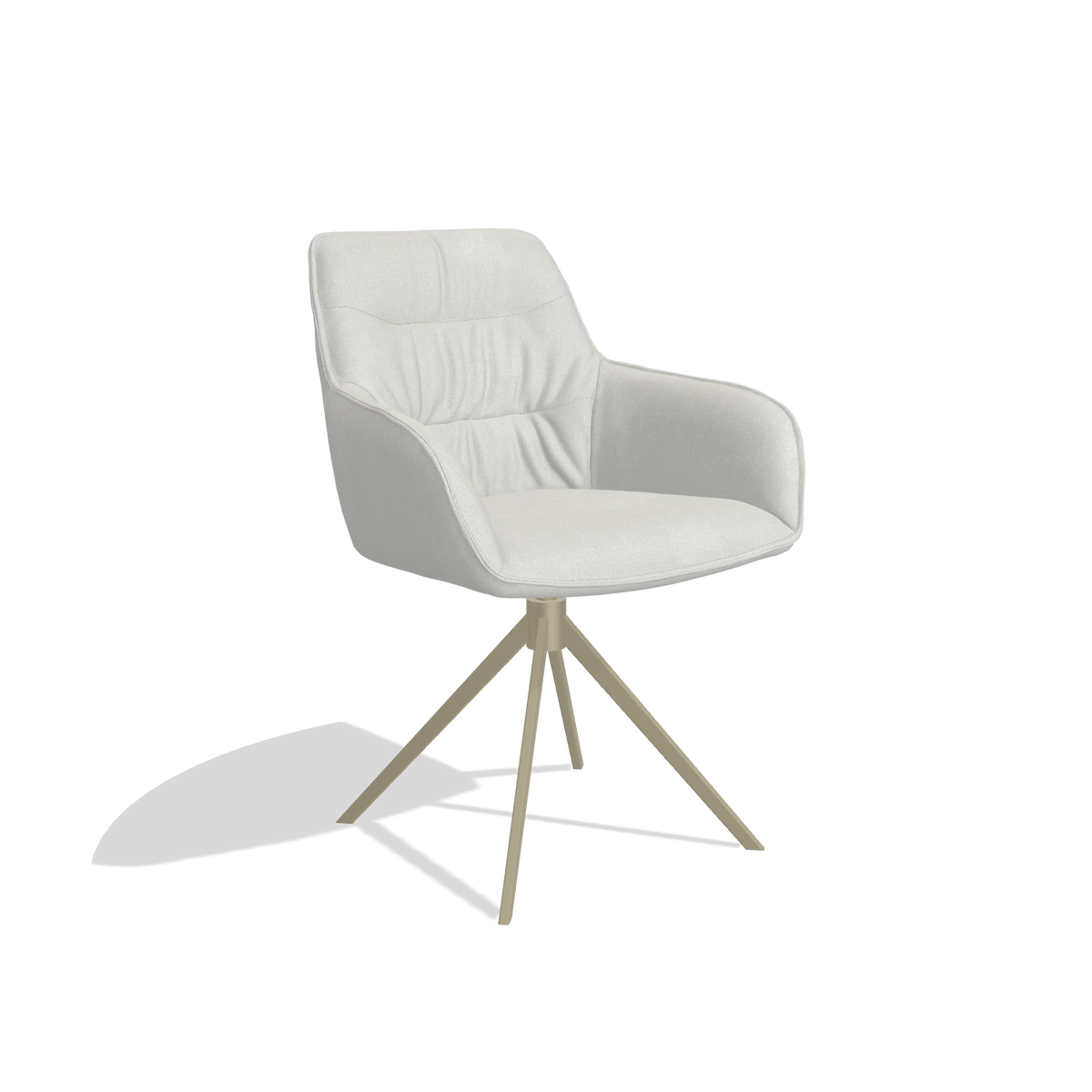 Dining Chair Como 6450 in Niagara 901 fabric (light grey), champagne swivel base, angled view