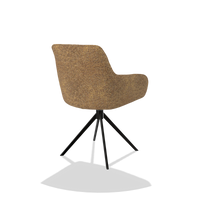 Sedia da pranzo Como 6450 in tessuto Oasis 16 (caramello), base girevole in nero, vista posteriore angolata