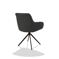 Sedia da pranzo Como 6450 in tessuto Sneak 67 (nero), base girevole in espresso, vista posteriore angolata