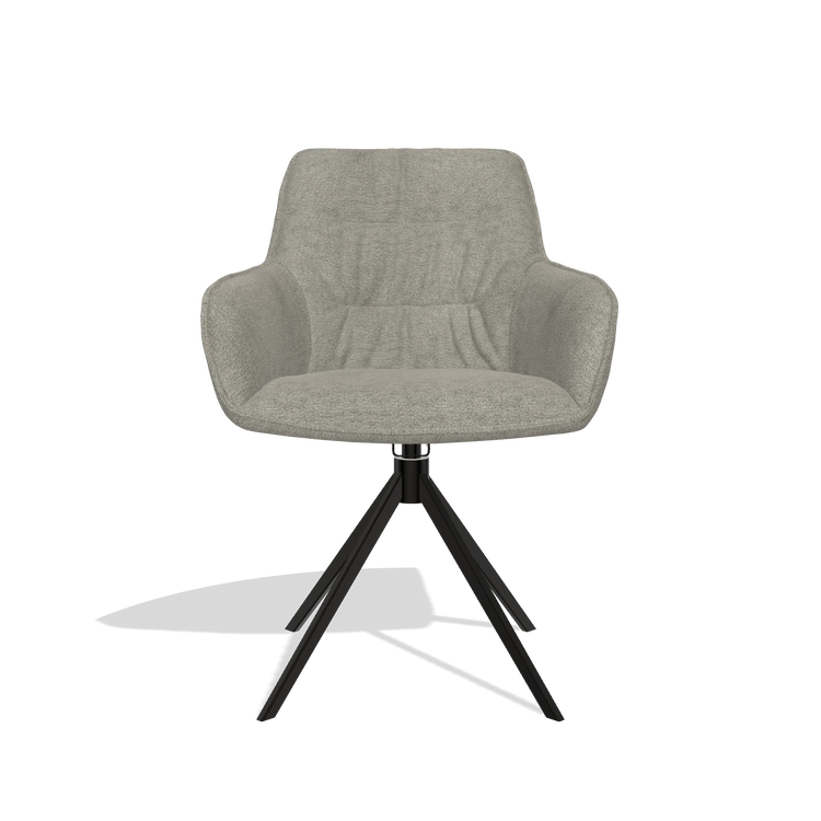 Dining Chair Como 6450 in Stella 10 fabric (taupe), black swivel base, front view