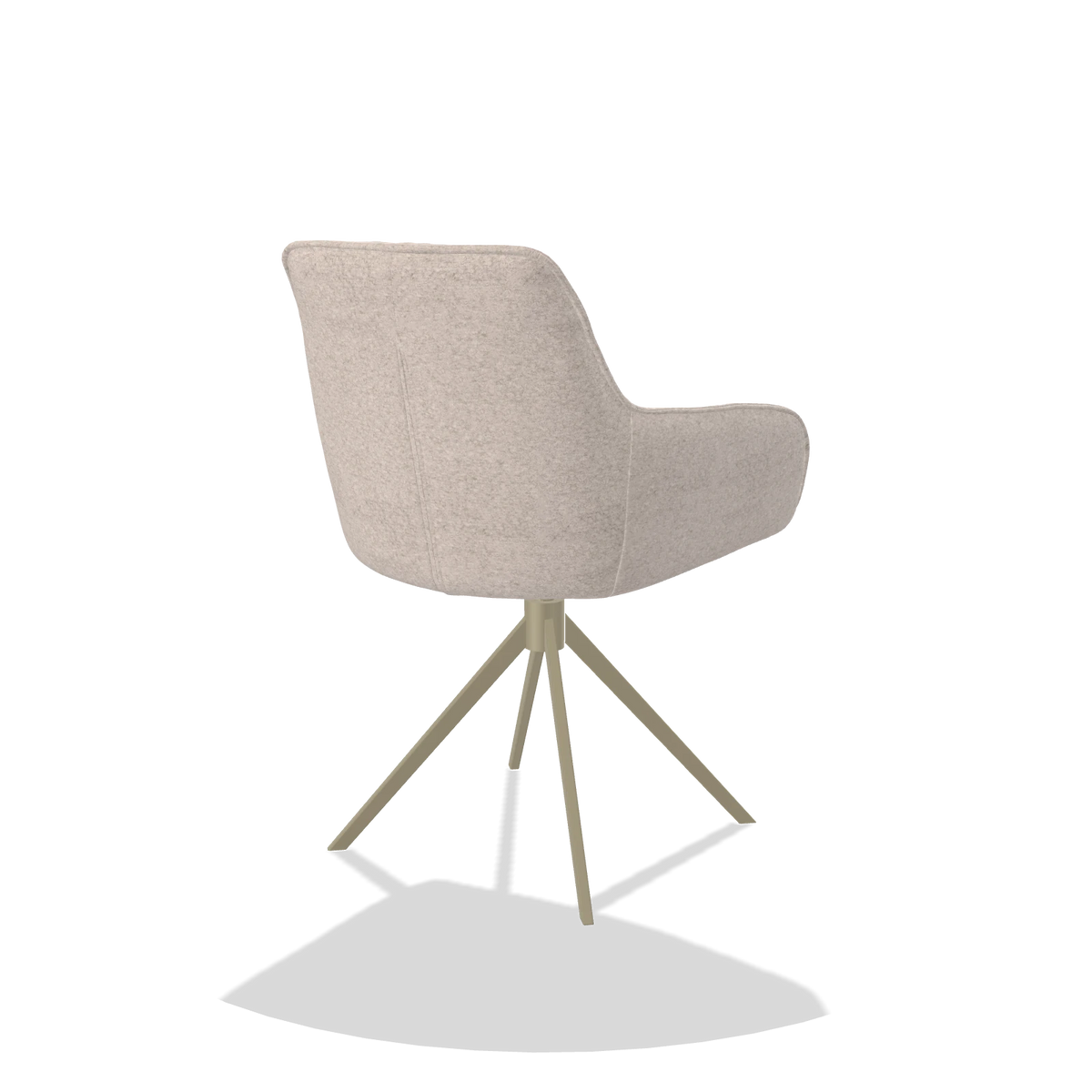 Chaise de salle à manger Como 6450 en tissu Venga 102 (gris clair), pied pivotant en champagne, vue de trois-quarts arrière