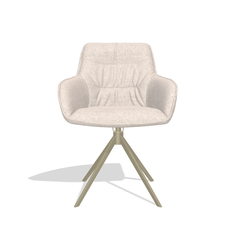 Chaise de salle à manger Como 6450 en tissu Venga 102 (gris clair), pied pivotant en champagne, vue de face