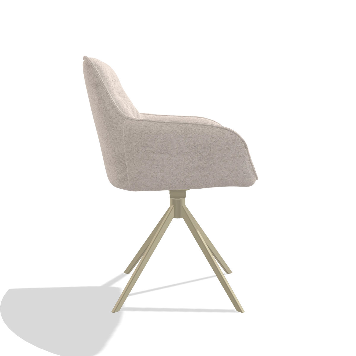 Chaise de salle à manger Como 6450 en tissu Venga 102 (gris clair), pied pivotant en champagne, vue de profil