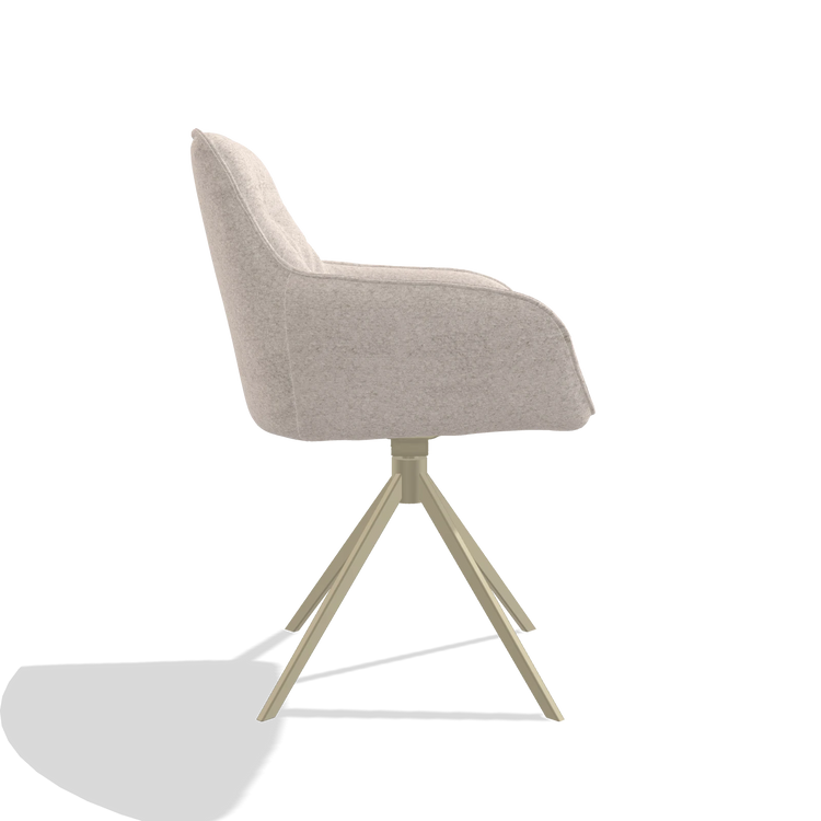 Chaise de salle à manger Como 6450 en tissu Venga 102 (gris clair), pied pivotant en champagne, vue de profil