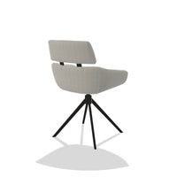 Cyril 6609 dining chair with headrest in Sneak 01 Natural fabric with black swivel base, rear angled view