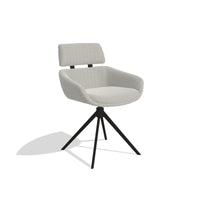 Cyril 6609 dining chair with headrest in Sneak 01 Natural fabric with black swivel base, angled view
