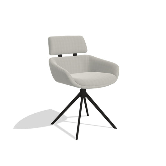 Cyril 6609 dining chair with headrest in Sneak 01 Natural fabric with black swivel base, angled view
