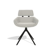 Cyril 6609 dining chair with headrest in Sneak 01 Natural fabric with black swivel base, front view