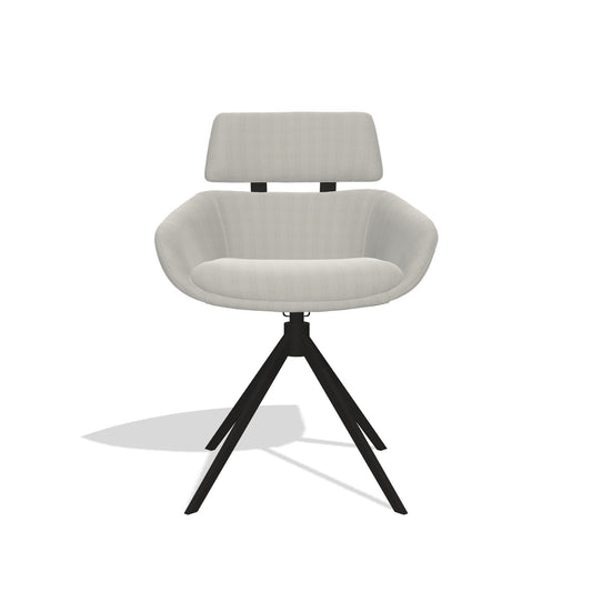 Cyril 6609 dining chair with headrest in Sneak 01 Natural fabric with black swivel base, front view