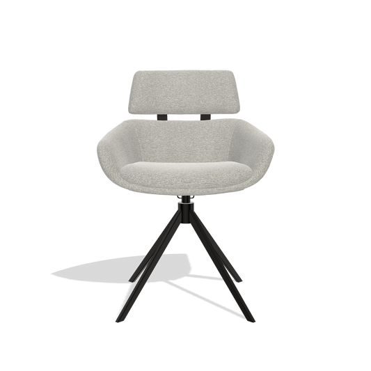 Cyril 6609 dining chair with headrest in Sneak 01 Natural fabric with black swivel base, front view