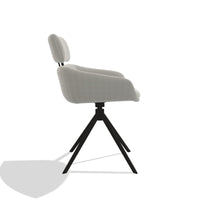 Cyril 6609 dining chair with headrest in Sneak 01 Natural fabric with black swivel base, side view