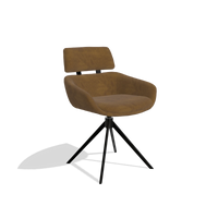 Dining Chair Cyril 6609 in Adore 132 fabric (brown), black swivel base, angled view