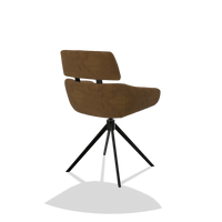 Dining Chair Cyril 6609 in Adore 132 fabric (brown), black swivel base, back angled view