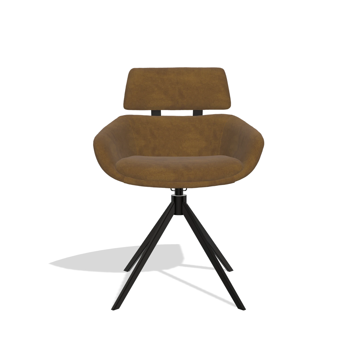 Dining Chair Cyril 6609 in Adore 132 fabric (brown), black swivel base, front view