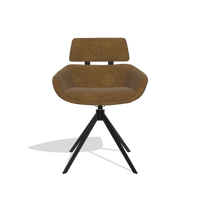 Dining Chair Cyril 6609 in Adore 132 fabric (brown), black swivel base, front view