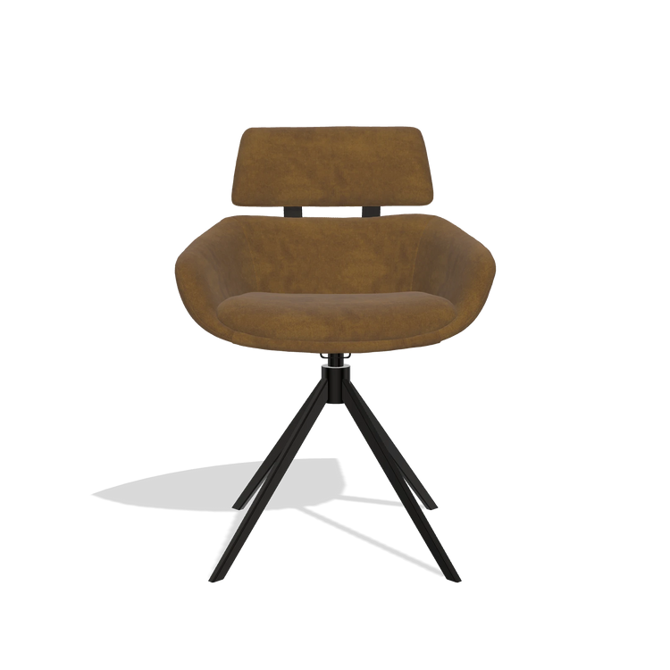 Dining Chair Cyril 6609 in Adore 132 fabric (brown), black swivel base, front view