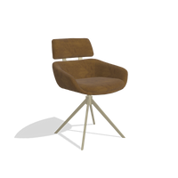 Dining Chair Cyril 6609 in Adore 132 fabric (brown), champagne swivel base, angled view