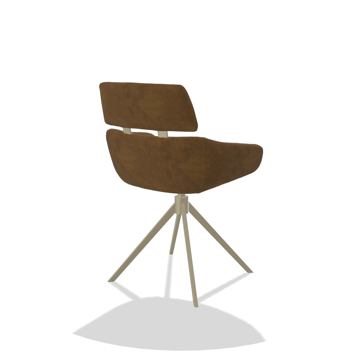 Dining Chair Cyril 6609 in Adore 132 fabric (brown), champagne swivel base, back angled view