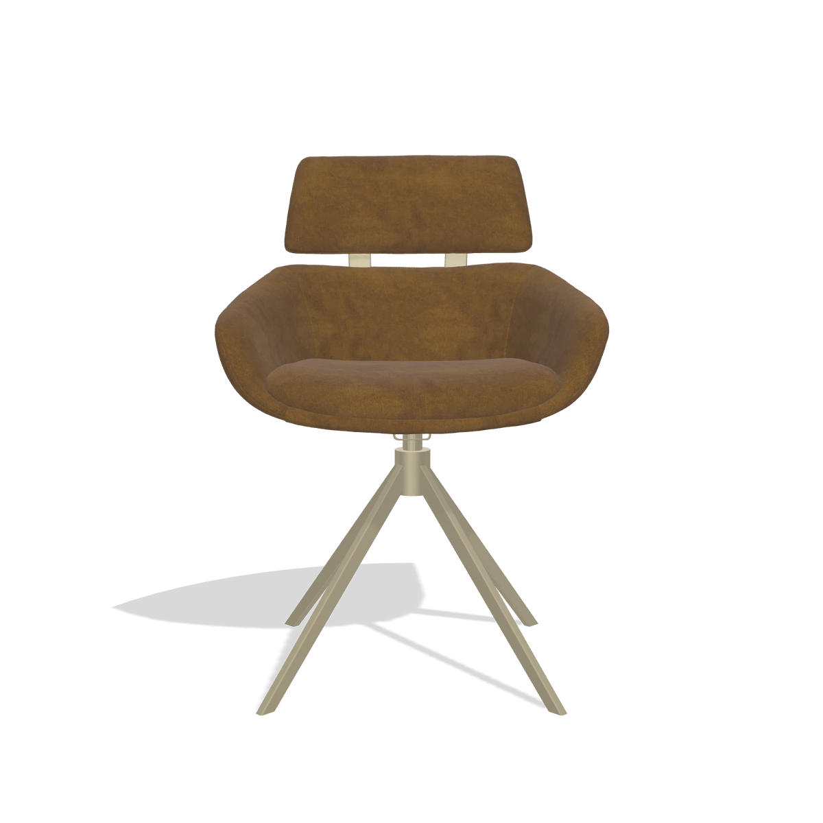 Dining Chair Cyril 6609 in Adore 132 fabric (brown), champagne swivel base, front view