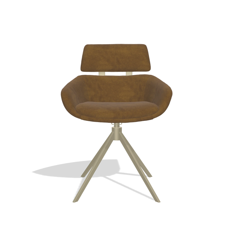 Dining Chair Cyril 6609 in Adore 132 fabric (brown), champagne swivel base, front view