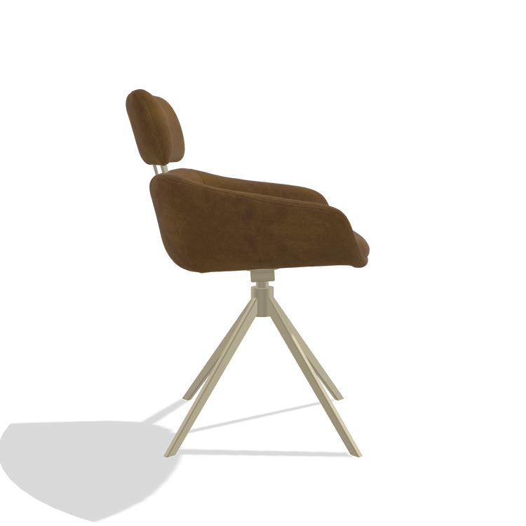 Dining Chair Cyril 6609 in Adore 132 fabric (brown), champagne swivel base, side view