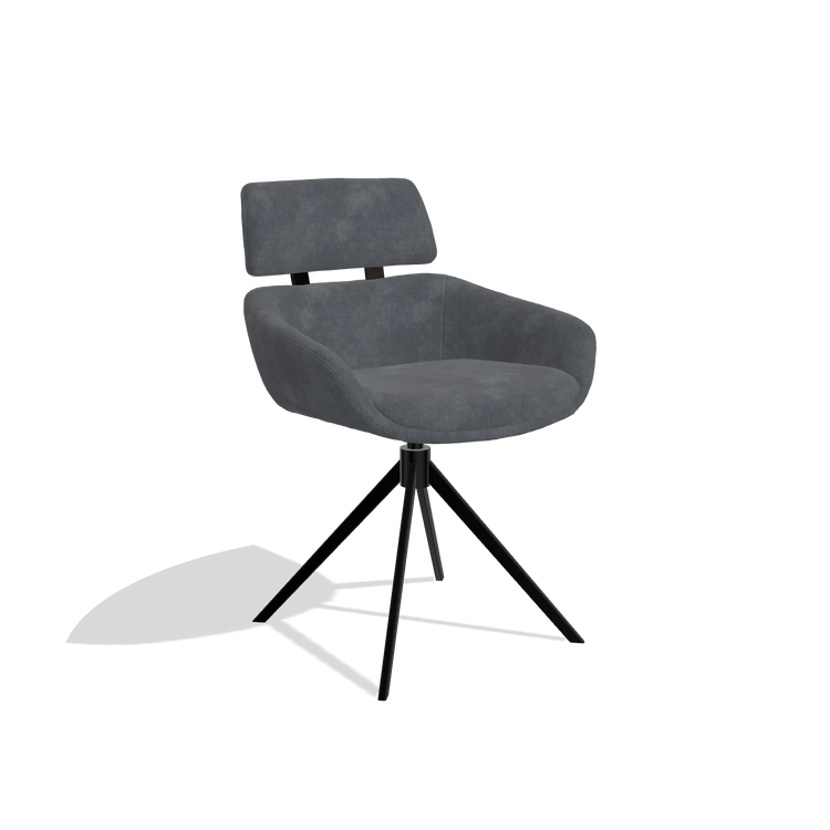 Esszimmerstuhl Cyril 6609 in Stoff Adore 56 (Anthrazit), Drehfuß in Schwarz, Schrägansicht