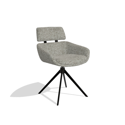 Dining Chair Cyril 6609 in Be Fine 120 fabric (grey), black swivel base, angled view