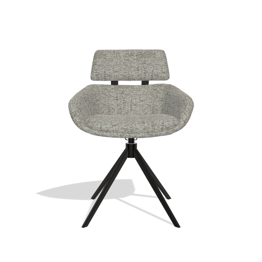 Dining Chair Cyril 6609 in Be Fine 120 fabric (grey), black swivel base, front view
