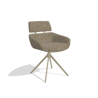Dining Chair Cyril 6609 in Be Fine 25 fabric (taupe), champagne swivel base, angled view