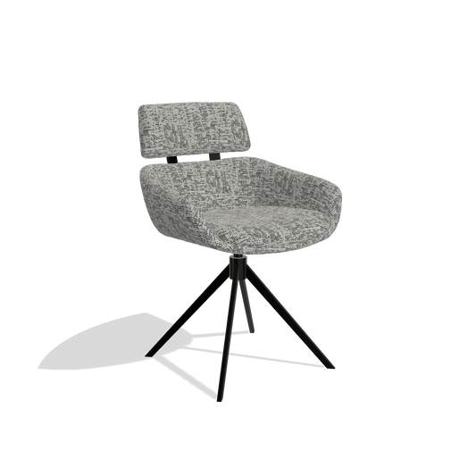Dining Chair Cyril 6609 in Be Fine 45 fabric (taupe), black swivel base, angled view