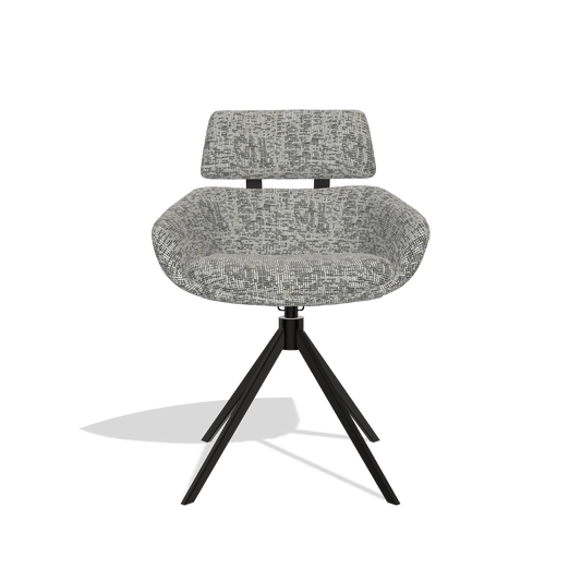 Dining Chair Cyril 6609 in Be Fine 45 fabric (taupe), black swivel base, front view