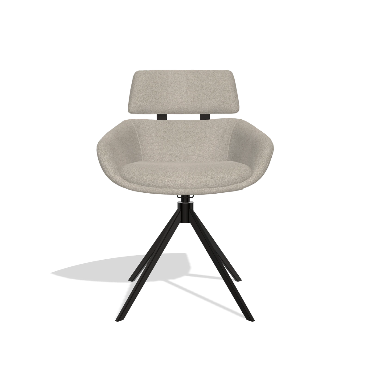 Silla de comedor Cyril 6609 en tela Glory 05 (greige), base giratoria en negro, vista frontal