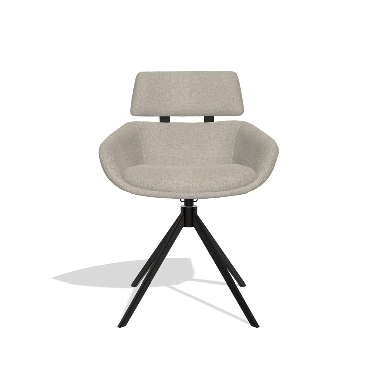 Silla de comedor Cyril 6609 en tela Glory 05 (greige), base giratoria en negro, vista frontal