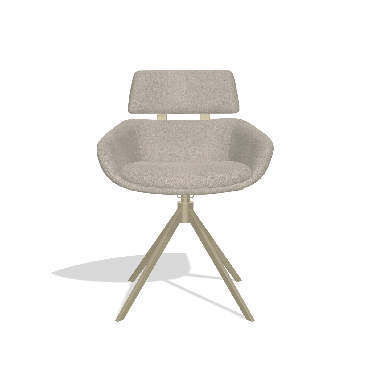 Silla de comedor Cyril 6609 en tela Glory 05 (greige), base giratoria en champán, vista frontal