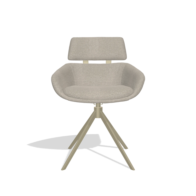 Silla de comedor Cyril 6609 en tela Glory 05 (greige), base giratoria en champán, vista frontal