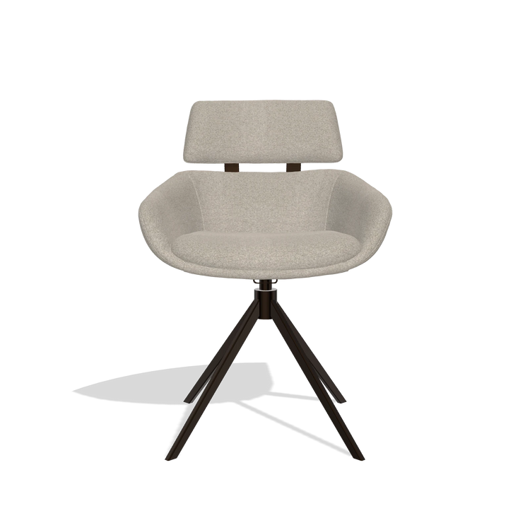 Silla de comedor Cyril 6609 en tela Glory 05 (greige), base giratoria en espresso, vista frontal