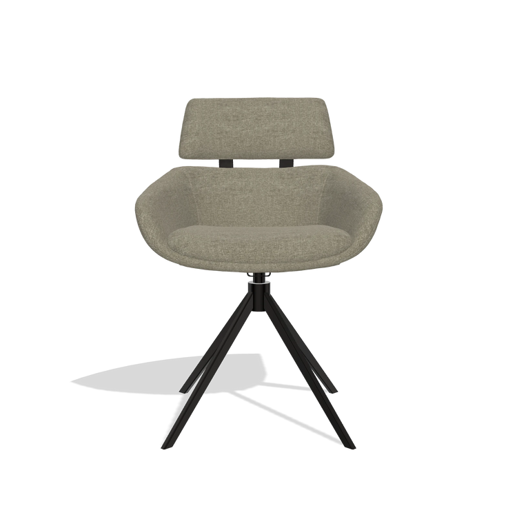 Sedia da pranzo Cyril 6609 in tessuto Guard 193 (tortora), base girevole in nero, vista frontale