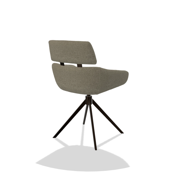 Sedia da pranzo Cyril 6609 in tessuto Guard 193 (tortora), base girevole in espresso, vista posteriore angolata