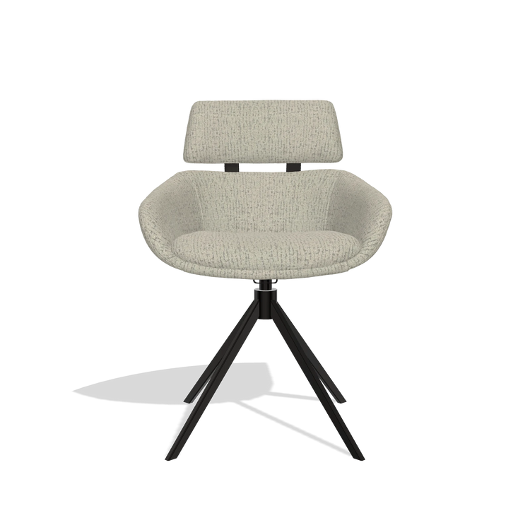 Dining Chair Cyril 6609 in Horta 05 fabric (greige), black swivel base, front view