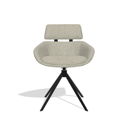Dining Chair Cyril 6609 in Horta 05 fabric (greige), black swivel base, front view