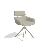 Dining Chair Cyril 6609 in Horta 05 fabric (greige), champagne swivel base, angled view