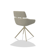 Dining Chair Cyril 6609 in Horta 05 fabric (greige), champagne swivel base, back angled view